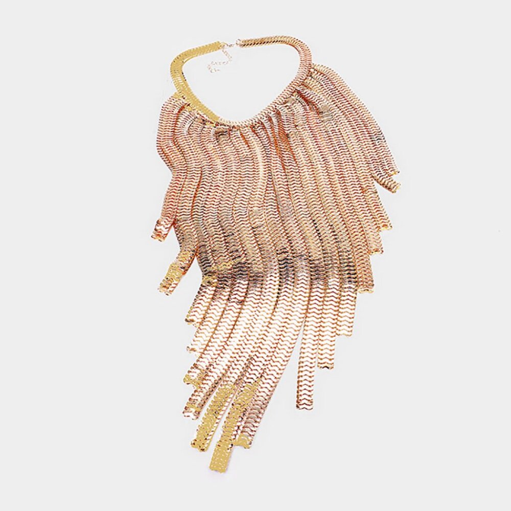 Luxury Gold Fringe Bib Necklace - Picture 4 of 4